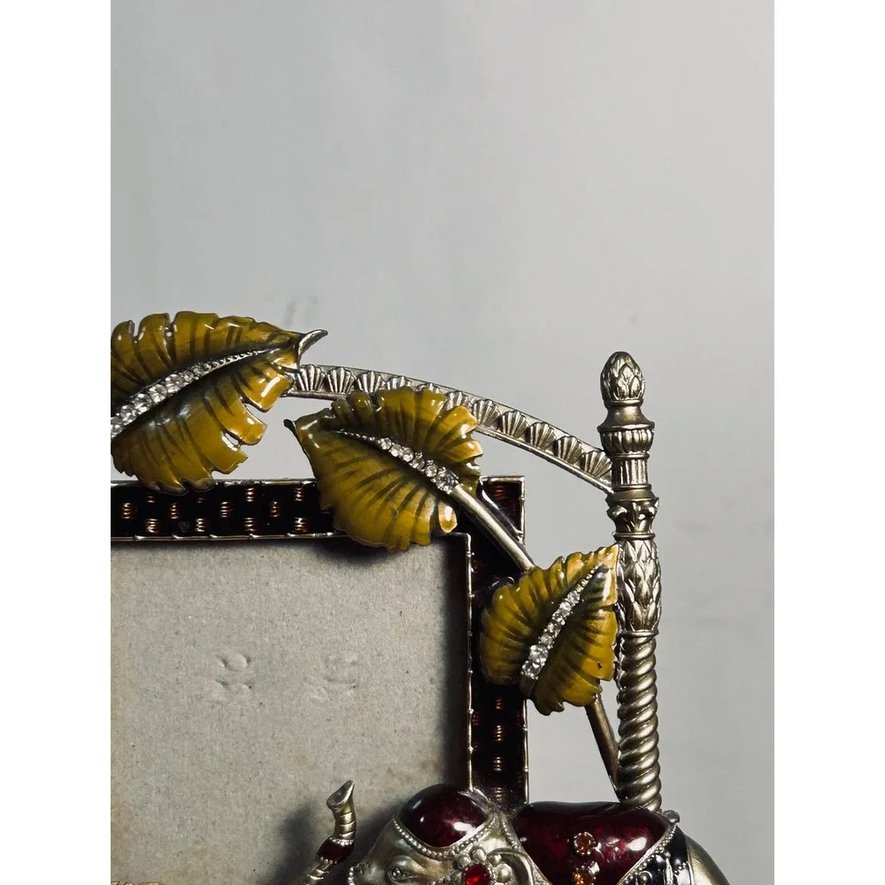 Vintage Elephant‎ Enamel Rhinestone Picture Frame Ornate Metal Boho Decor Silver